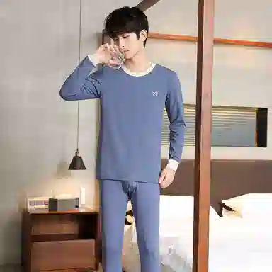 贴身领域 抗菌时尚纯棉印花亲肤透气可外穿长袖长裤秋衣秋裤打底内衣保暖套装 男款