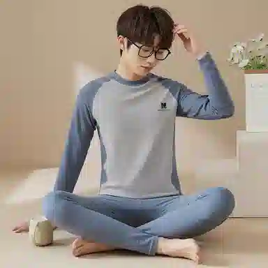 贴身领域 青少年德绒初中高中学生秋衣秋裤棉毛衫内衣保暖套装 男款