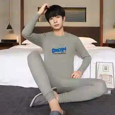 贴身领域 加厚加绒纯色舒适透气保暖套装 男款