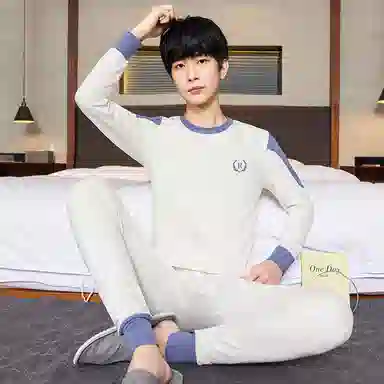 贴身领域 秋衣秋裤青少年纯棉全棉毛衫初中高中学生男士内衣保暖套装 男款