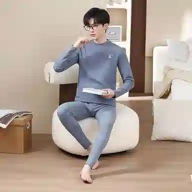 贴身领域 青少年德绒初中高中学生秋衣秋裤棉毛衫内衣保暖套装 男款