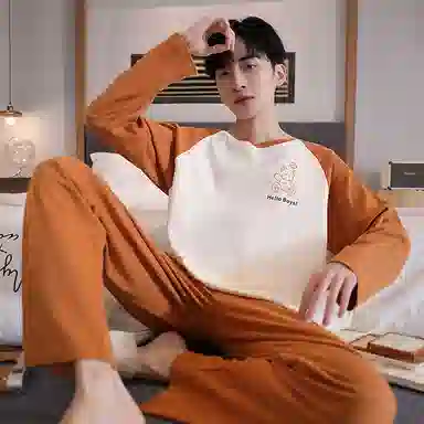 贴身领域 圆领简约上衣松紧腰卡通长裤睡衣套装 男款