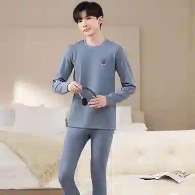 贴身领域 德绒青少年发热中厚加绒秋衣秋裤打底棉毛衫内衣保暖套装 男款