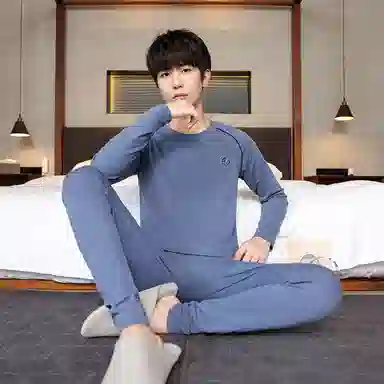 贴身领域 纯棉时尚可外穿圆领抗菌长袖秋衣秋裤打底衫青少年青年保暖内衣套装 男款