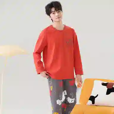 贴身领域 青少年圆领舒适透气可外穿睡衣套装 男款