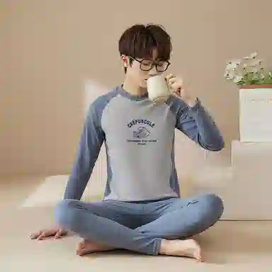 贴身领域 青少年德绒初中高中学生秋衣秋裤棉毛衫内衣保暖套装 男款