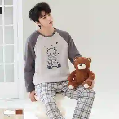 贴身领域 撞色圆领舒适透气可外穿简约亲肤睡衣套装 男款