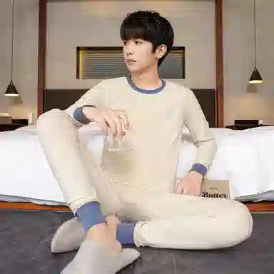 贴身领域 抗菌时尚纯棉印花亲肤透气可外穿长袖长裤秋衣秋裤打底内衣保暖套装 男款