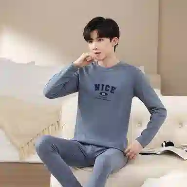 贴身领域 德绒青少年发热中厚加绒秋衣秋裤打底棉毛衫内衣保暖套装 男款