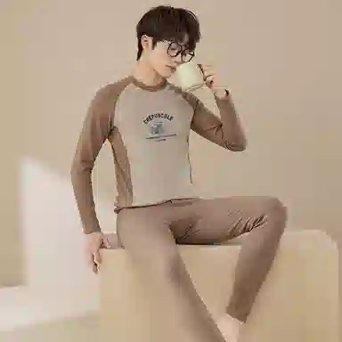 贴身领域 青少年德绒初中高中学生秋衣秋裤棉毛衫内衣保暖套装 男款