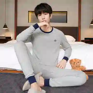 贴身领域 抗菌时尚纯棉印花亲肤透气可外穿长袖长裤秋衣秋裤打底内衣保暖套装 男款