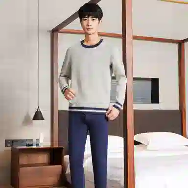贴身领域 加厚加绒打底毛衫保暖套装 男款