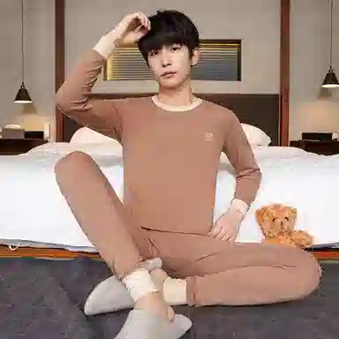 贴身领域 纯棉青少年秋衣秋裤初高中学生内衣保暖套装 男款