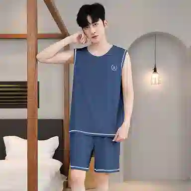 贴身领域 背心抗菌无袖坎肩可外穿家居夏季睡衣套装 男款