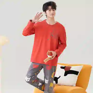 贴身领域 青少年圆领舒适透气可外穿睡衣套装 男款