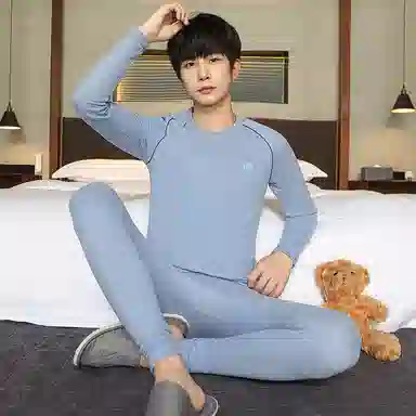 贴身领域 羊绒蚕丝青少年德绒男士秋衣秋裤打底线衣线裤内衣保暖套装 男款