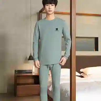 贴身领域 加厚加绒纯色舒适透气保暖套装 男款