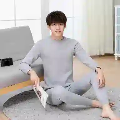 贴身领域 加厚加绒青年圆领纯色可外穿简约内衣秋衣秋裤打底保暖套装 男款