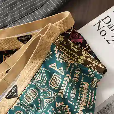 贴身领域 纯棉印花休闲短裤中腰轻薄薄款凉感舒适透气平角裤夏季内裤 男款