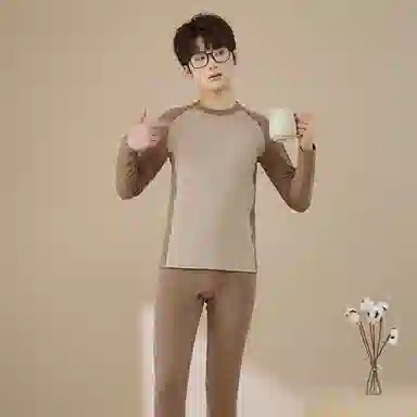 贴身领域 青少年德绒发热内衣初中高中学生秋衣秋裤棉毛衫保暖套装 男款