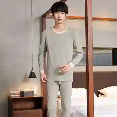 贴身领域 抗菌时尚纯棉印花亲肤透气可外穿长袖长裤秋衣秋裤打底内衣保暖套装 男款