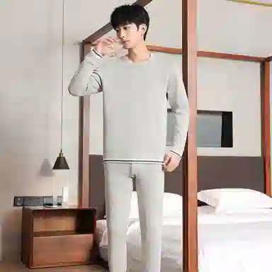 贴身领域 加厚加绒打底毛衫保暖套装 男款