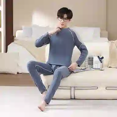 贴身领域 青少年德绒发热内衣初中高中学生秋衣秋裤棉毛衫保暖套装 男款
