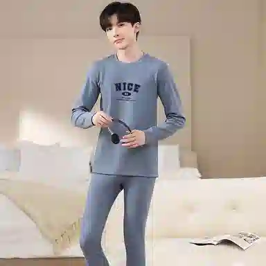 贴身领域 德绒青少年发热中厚加绒秋衣秋裤打底棉毛衫内衣保暖套装 男款