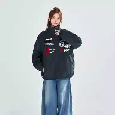 HUANQIU Classic Logo Zip-Up Cotton Jacket