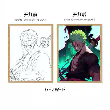 欧洛伊 动漫灯光画路飞索隆小夜灯 成品模型