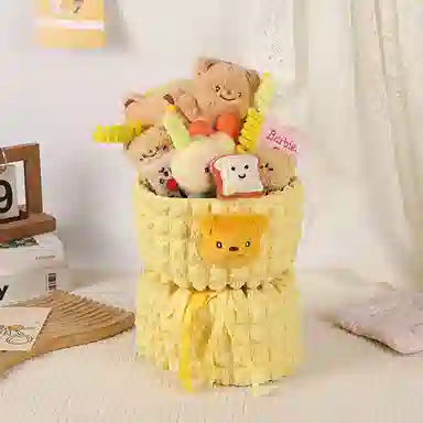 欧洛伊 卡通可爱奶油小熊布偶花束小熊战士 萌趣治愈安抚 玩偶周边