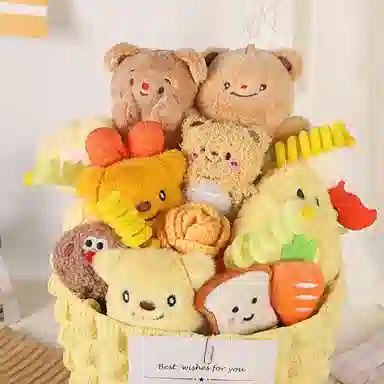 欧洛伊 卡通可爱奶油小熊布偶花束小熊战士 萌趣治愈安抚 玩偶周边