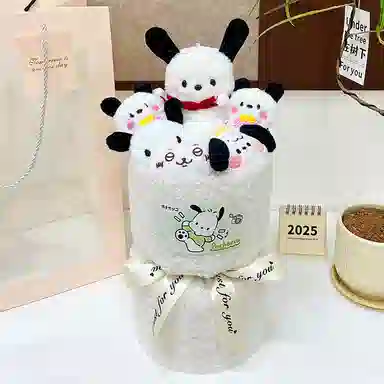 欧洛伊 卡通可爱毛茸茸小狗布偶花束 陪伴安抚治愈 玩偶周边