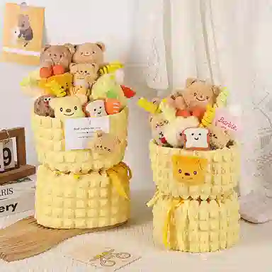 欧洛伊 卡通可爱奶油小熊布偶花束小熊战士 萌趣治愈安抚 玩偶周边