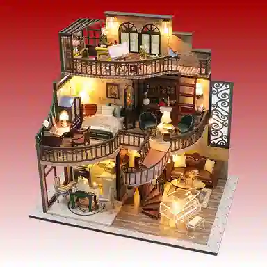 欧洛伊 手工微缩屋玩具手办复古建筑 拼装模型