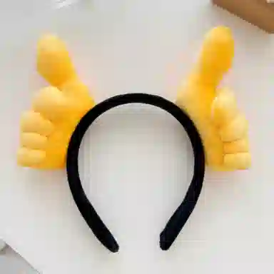 欧洛伊 搞怪大拇指胜利比心手势毛绒布艺搞笑头饰 聚会装饰头箍