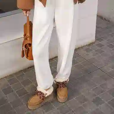 牛反绒 保暖增高防滑 休闲时尚简约系带舒适 短筒 雪地靴 女款 栗色