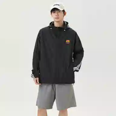 巴塞罗那足球俱乐部 条纹美式撞色连帽轻薄宽松舒适休闲户外运动 防紫外线透气速干凉感防晒服 男女同款