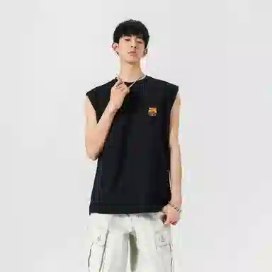 巴塞罗那足球俱乐部 运动户外简约纯色经典基础款吸汗透气冰丝速干百搭跑步健身宽松圆领无袖背心 男女同款