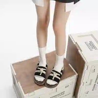 老喵 布 舒适百搭 透气 沙滩凉鞋 女款 黑色