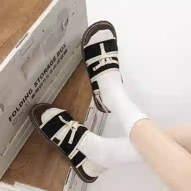 老喵 布 舒适百搭 透气 沙滩凉鞋 女款 黑色