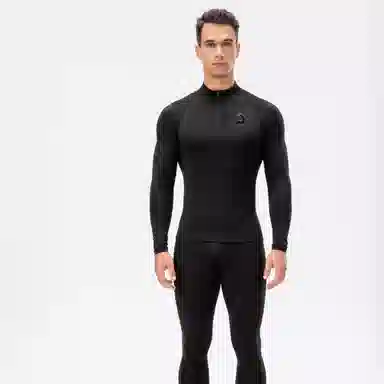 范索米 趣味小怪兽长袖半拉链薄毛绒高弹紧身骑行跑步健身运动立领塑身衣 男款