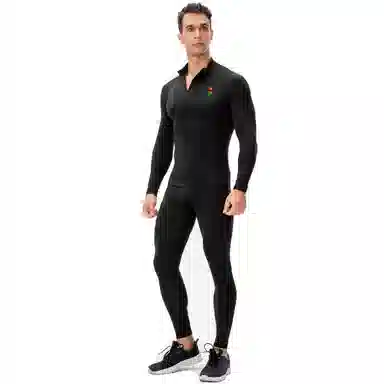 范索米 彩色独立胜利手势长袖半拉链薄毛绒高弹紧身骑行跑步健身运动立领塑身衣 男款