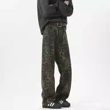 AiLoT Vintage Leopard Denim Pants