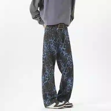 AiLoT Vintage Leopard Denim Pants