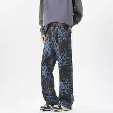 AiLoT Vintage Leopard Denim Pants