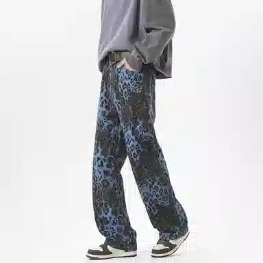 AiLoT Vintage Leopard Denim Pants