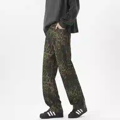 AiLoT Vintage Leopard Denim Pants