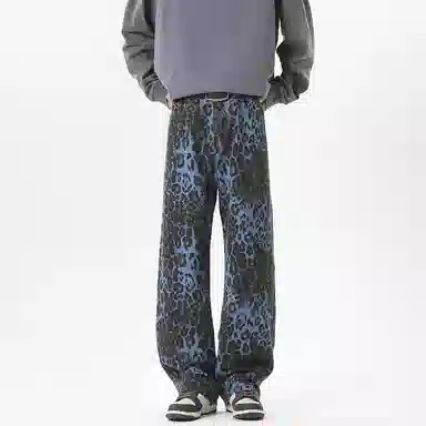 AiLoT Vintage Leopard Denim Pants