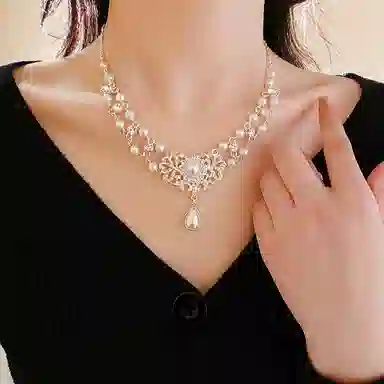 尚仟伊 复古法式宫廷风精致优雅小众设计高级感 气质轻奢闪耀水滴锁骨链 锆石 项链 女款